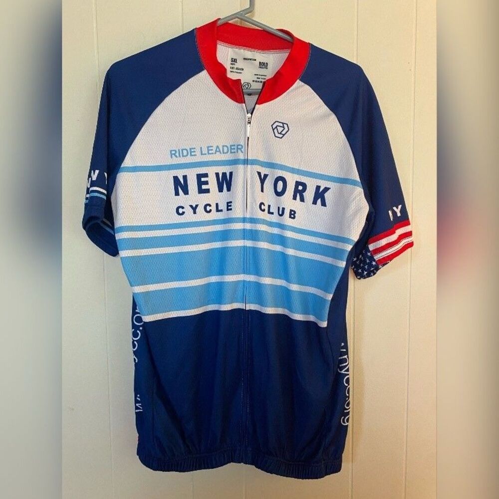 New York Cycle Club Shirt Mens 5XL Blue Red NYCC Cycling Jersey Polyester Verge